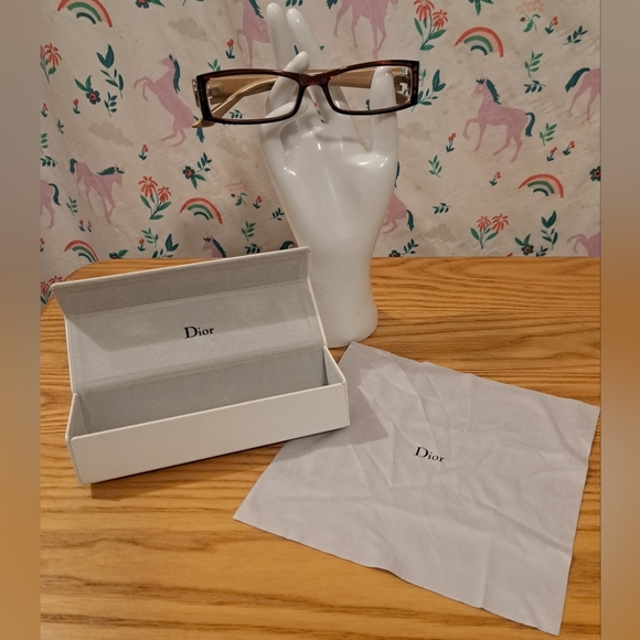 NWOT Vintage Y2K Dior CD3160 Brown & Gold Rectangle Reading Eye Glasses Frames - Picture 1 of 7